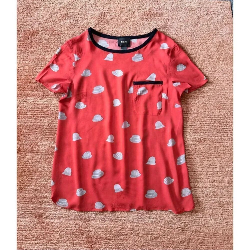 Maeve Red Hat Print Short Sleeve Blouse Size 4